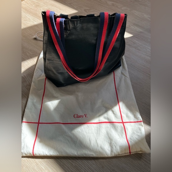 Clare V. Navy Tote Bag with Red and Navy Straps - Picture 2 of 9